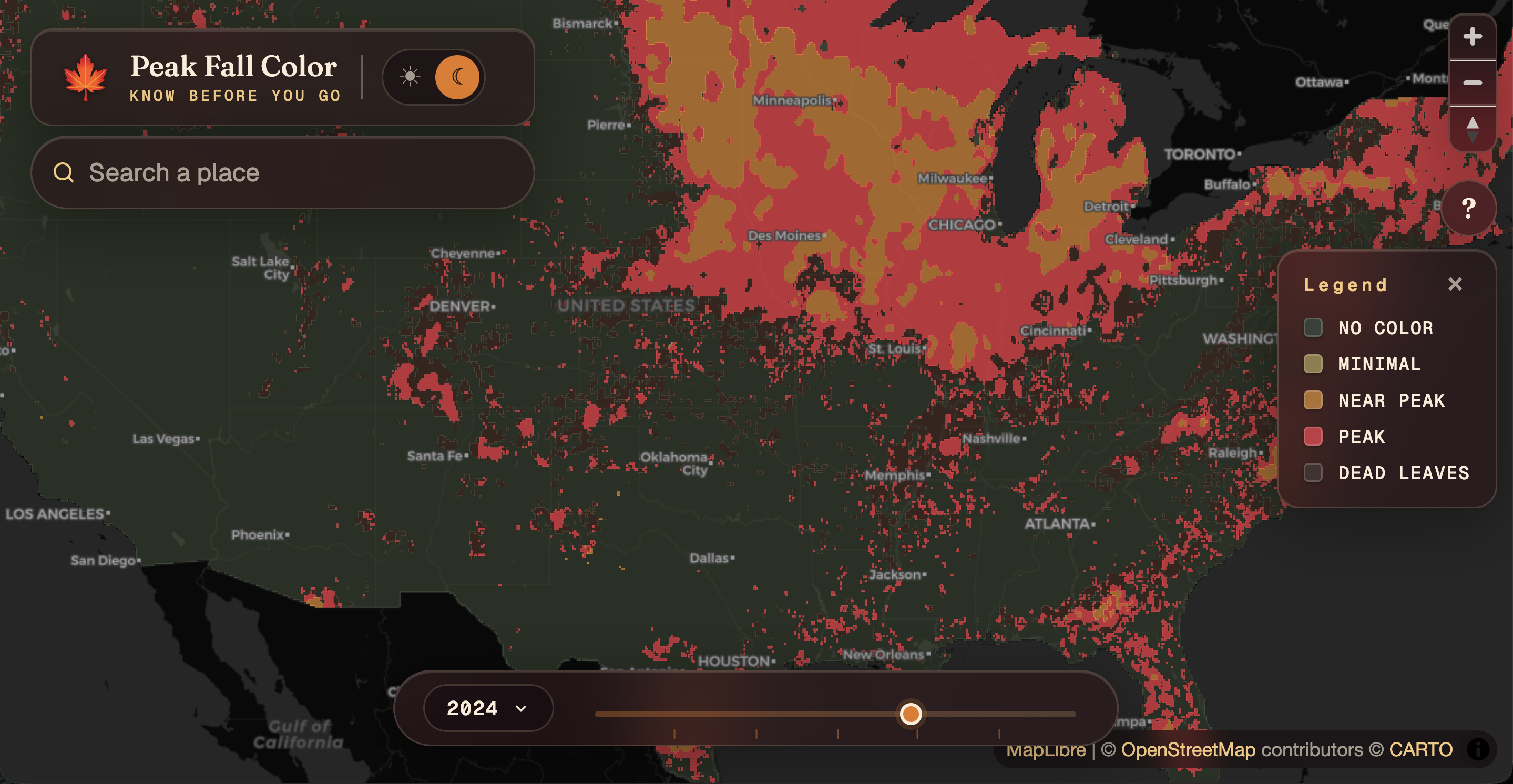 Peak Fall Color map interface